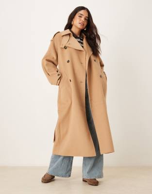 Mango - Hochwertiger Maxi-Trenchcoat aus Wollmix in Braun-Brown