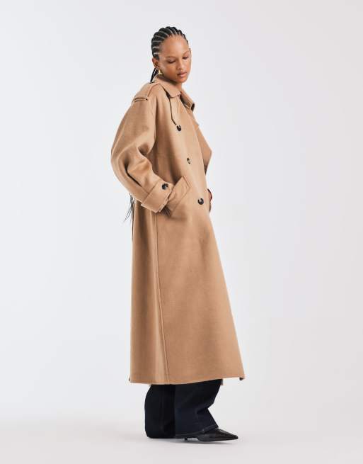 Mango – Hochwertiger Maxi-Trenchcoat aus Wollmix in Braun, 2 von 4