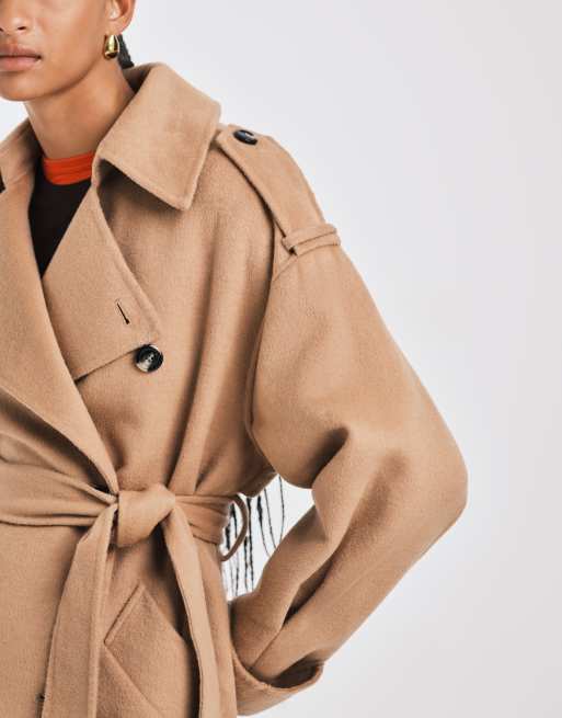 Mango – Hochwertiger Maxi-Trenchcoat aus Wollmix in Braun, 3 von 4