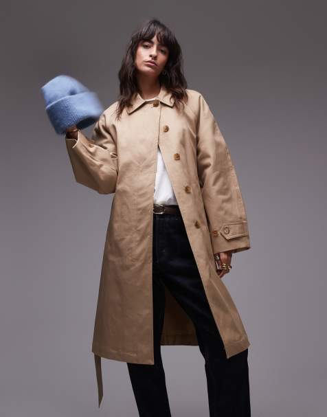 Mango – Hochwertiger, mittellanger Trenchcoat in Hellbraun mit Bindegürtel - view 1