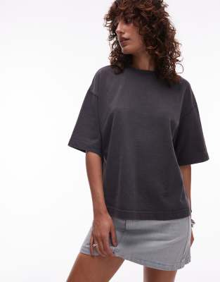 Mango - Hochwertiges kastiges T-Shirt in Grau mit überschnittenen Schultern
