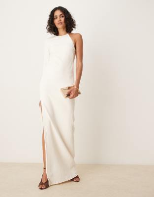Mango - Hochwertiges Maxikleid in Weiß mit One-Shoulder-Träger und Seitenschlitz