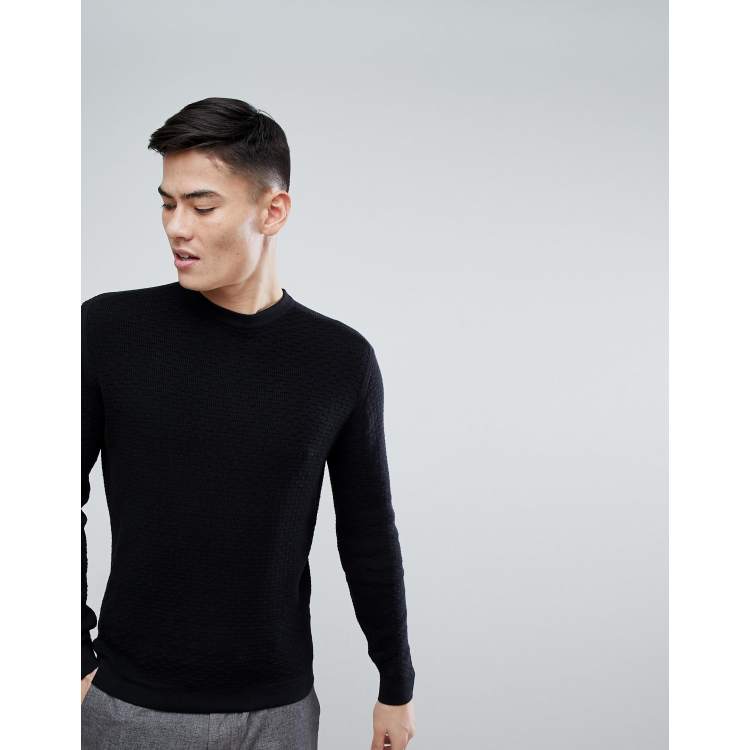 Mango Homme Pull ras de cou en tricot Noir ASOS