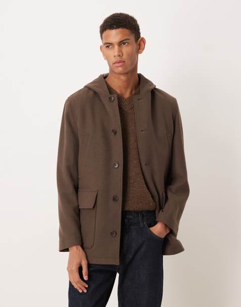 Mango hooded brushed coat with pockets in brown - view 1