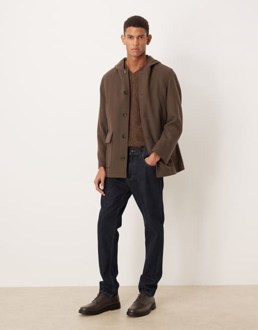 Mango hooded brushed coat with pockets in brown, 2 of 5