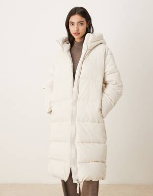 Mango Hooded Long Line Puffer Jacket In White