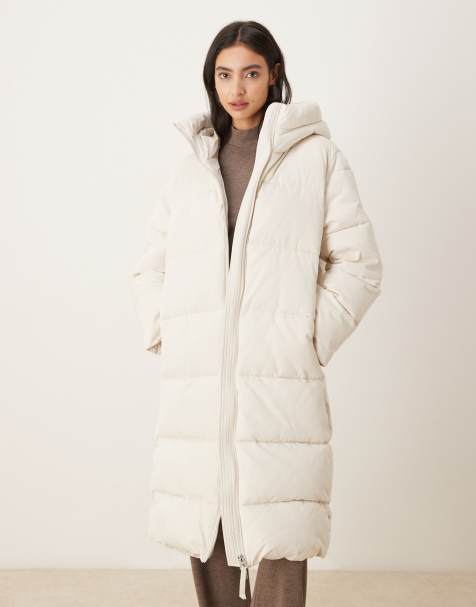 Mango hooded long line puffer jacket in cream