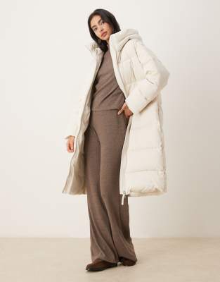 Mango Hooded Long Line Puffer Jacket In White