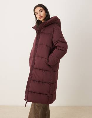 Mango Hooded Long Line Puffer Jacket In Red