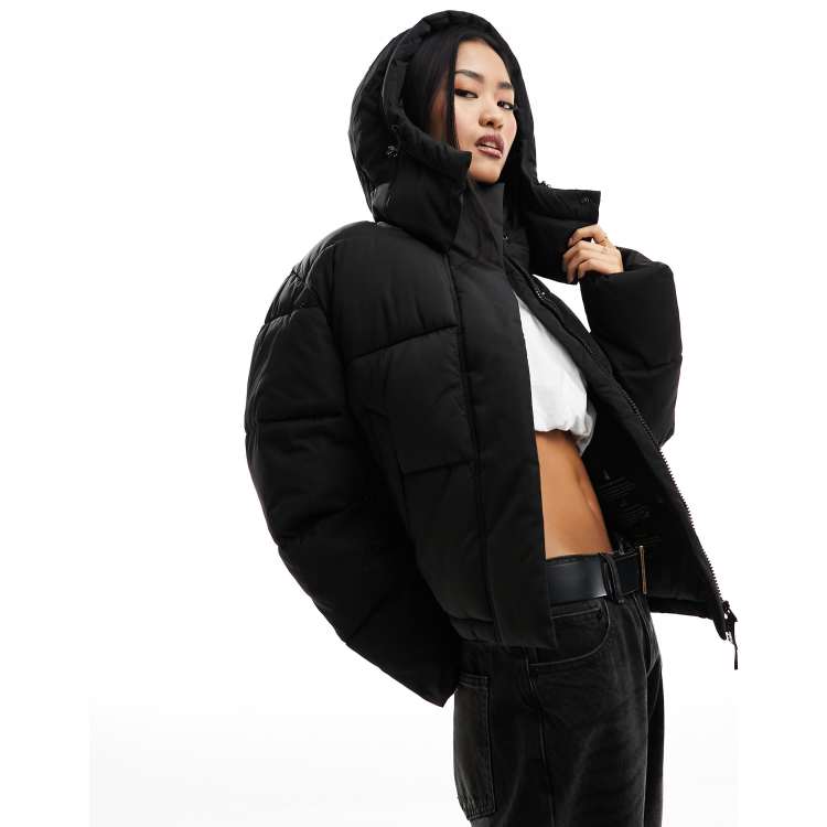 Mango hooded puffer jacket in black ASOS