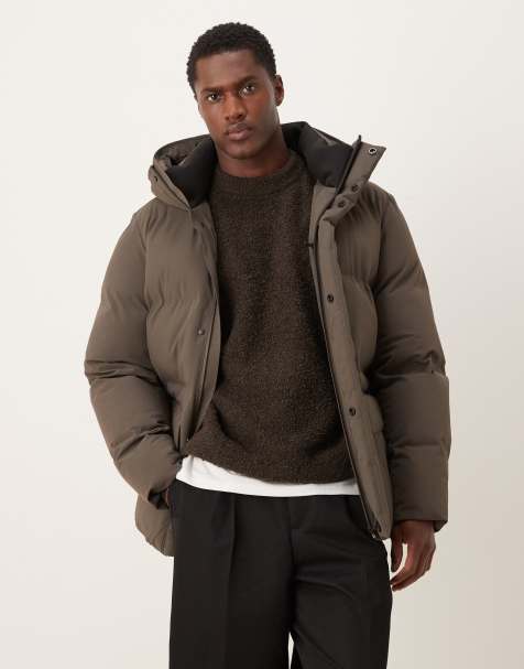 Mango hooded puffer jacket in brown - view 1