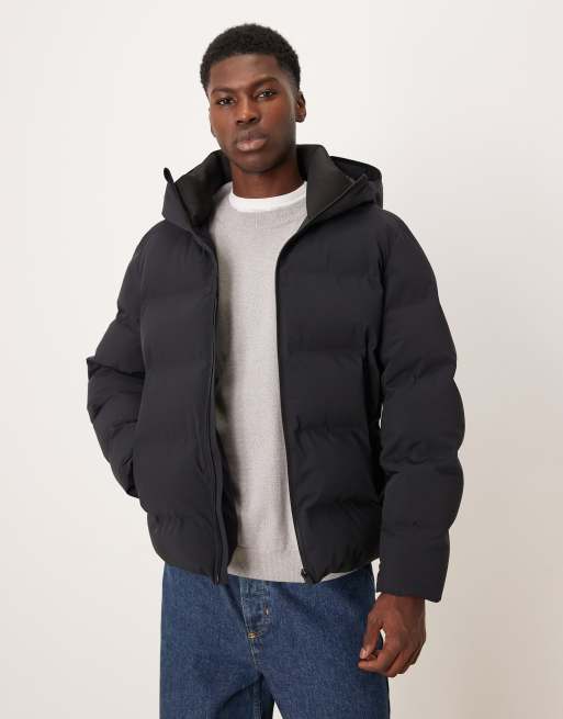 Mango hooded puffer jacket in navy