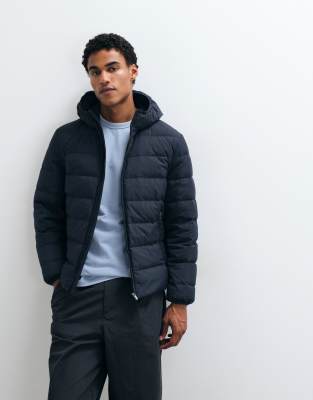 Mango Hooded Puffer Jacket In Navy