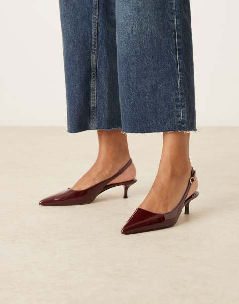 Mango - Hoogglanzende puntige slingback schoenen met hak in kersenrood - view 1