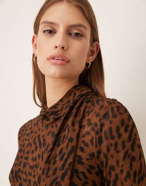 Mango - Hoogsluitende blouse met lange mouwen in luipaardprint, 2 van 4