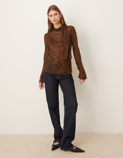 Mango - Hoogsluitende blouse met lange mouwen in luipaardprint, 4 van 4