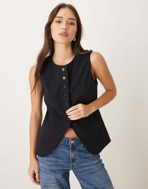 Mango - Hoogsluitende elegante gilet in zwart, deel van co-ord set - view 1