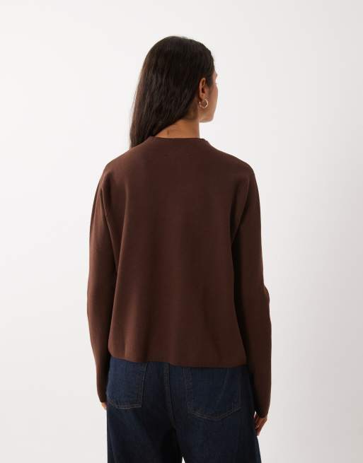 Mango hoogsluitende gebreide top in bruin, 4 van 4