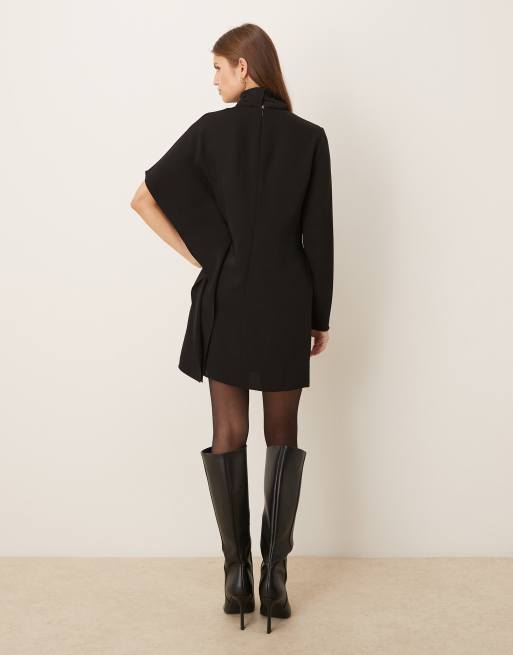 Mango - Hoogsluitende mini-jurk met asymmetrische mouwen in zwart, 4 van 4