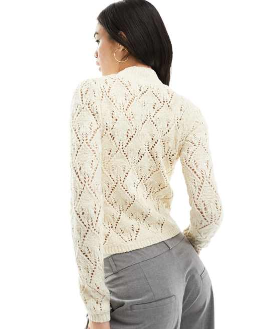 Mango Hoogsluitende trui met gestikt detail in beige