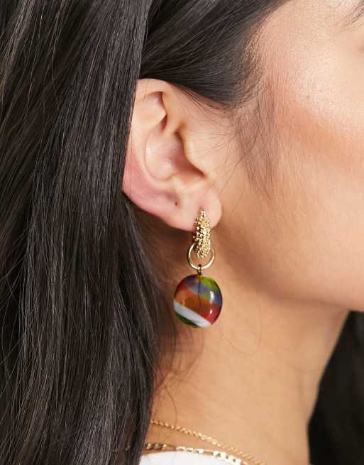 Mango hoop and glass bead earrings in multi