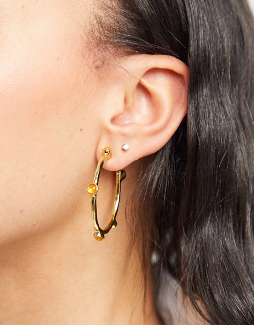 Mango hoop & stone earrings I n gold
