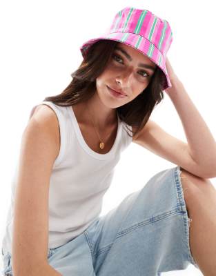 Mango horizontal stripe bucket hat in pink