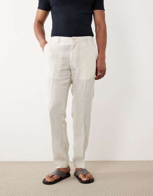 Mango – Hose aus 100% Leinen in Ecru mit Nadelstreifen, 2 von 5