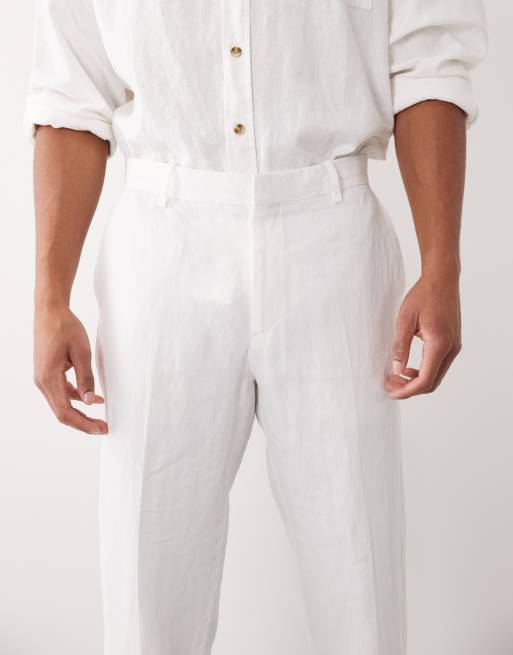 Mango – Hose aus 100% Leinen in Weiß mit Bügelfalte vorne, 4 von 5