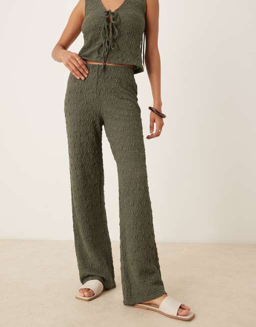 Mango – Hose aus Häkelware in Khaki mit weitem Bein, Kombiteil