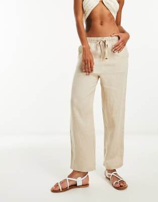 Mango - Hose aus Leinen in hellem Beige mit geradem Schnitt-Neutral