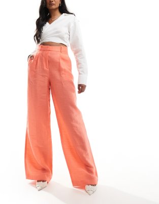 Mango - Hose aus Leinenmix in Beige mit weitem Bein-Orange