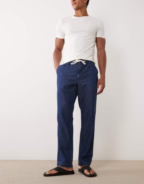 Mango – Hose aus Leinenmix in blauer Jeansoptik mit Tunnelzug - view 1