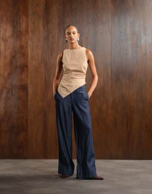 Mango - Hose in blauer Denim-Optik mit Bundfalten, Kombiteil