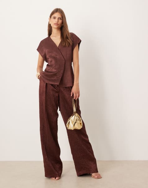 Mango – Hose in Braun mit Bundfalten, Kombiteil - view 1