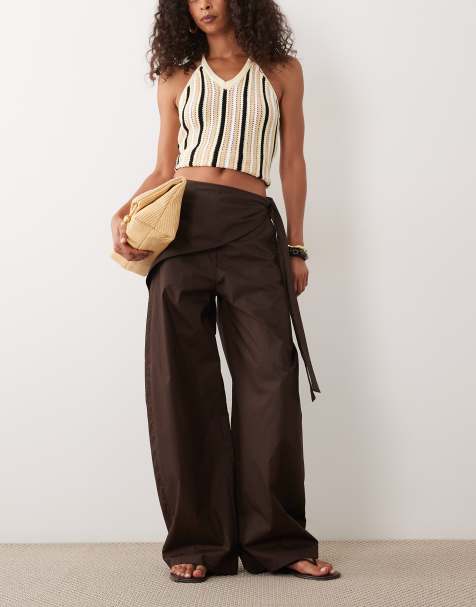 Mango Hose mit Schal-Detail und Barrel-Leg in Braun - view 1
