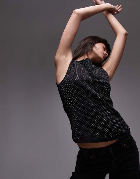 Mango hotfix front vest top in black - view 1