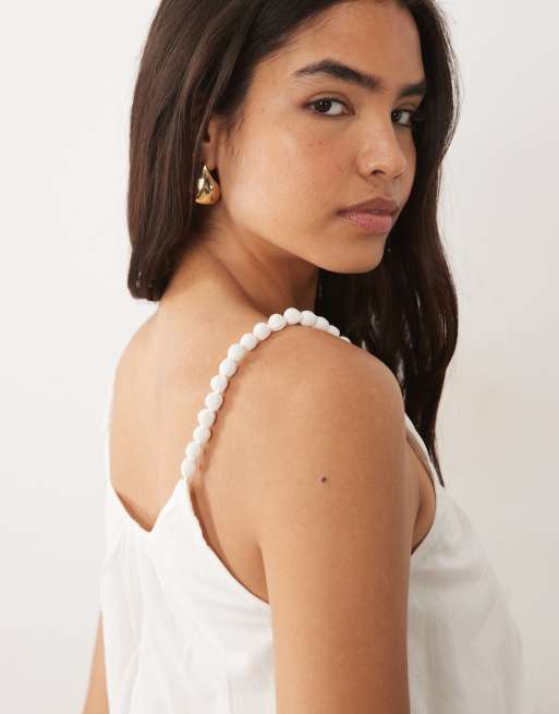 Mango - Hvid flagrende cami-top med perler i 100% bomuld, 2 af 4
