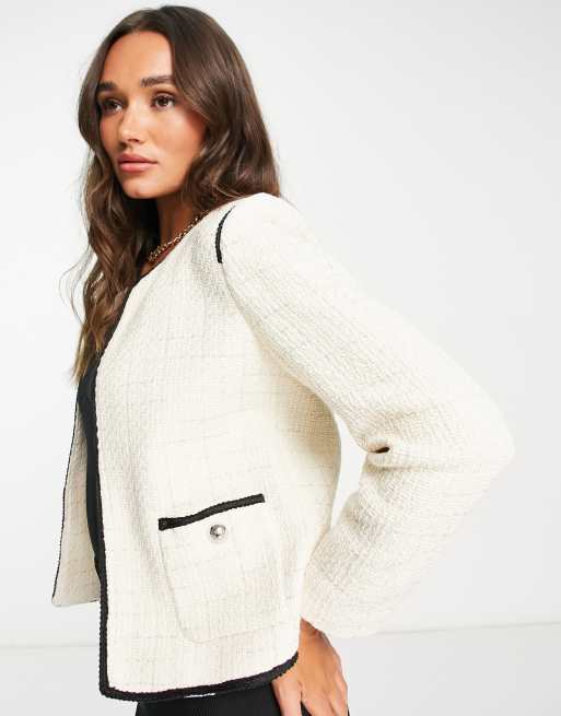 Mango - Hvid jakke med sorte kanter i tweed, 4 af 4
