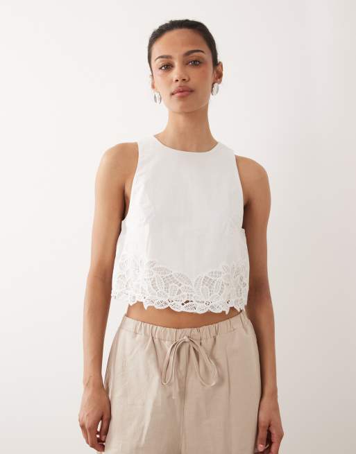 Mango - Hvid ærmeløs croptop med broderede detaljer, 2 af 4
