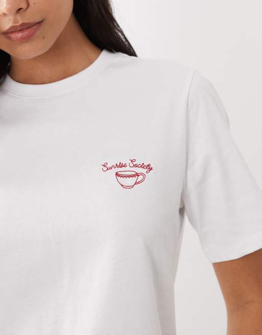 Mango - Hvid T-shirt med rund hals, korte ærmer og 'Sunshine Society'-grafik, 2 af 4