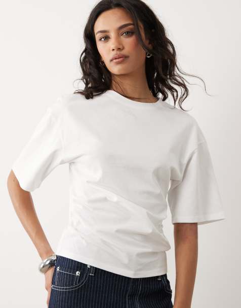 Mango - Hvid T-shirt med rynkede sider i 100% bomuld - view 1