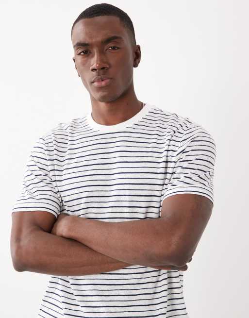 Mango - Hvid T-shirt med striber og afslappet pasform i hørblanding, 2 af 5
