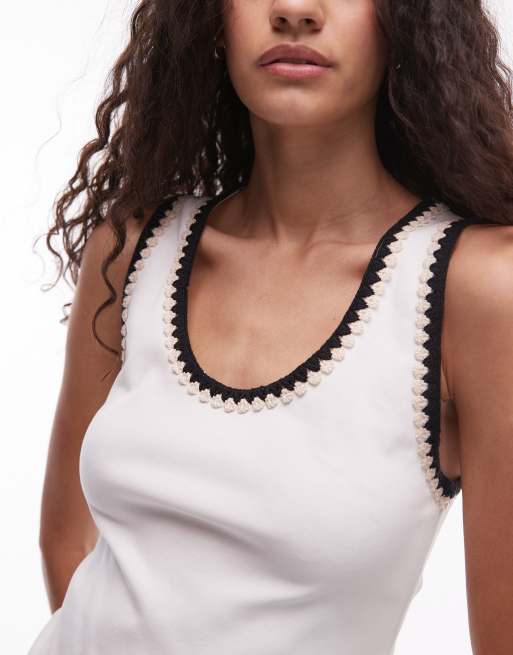 Mango - Hvid top med hæklede kontrastfarvede detaljer, 3 af 4