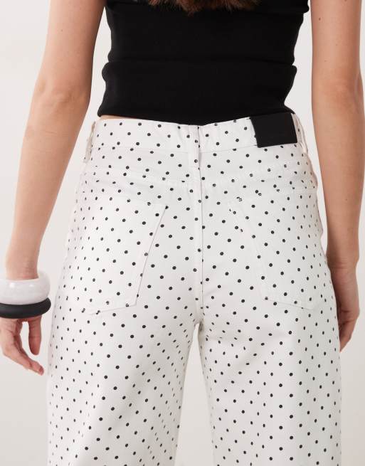 Mango - Hvide jeans med lige ben og sorte polkaprikker. 100% bomuld, 5 af 5