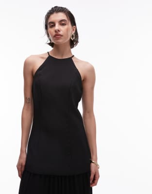 Mango Hybrid Maxi Dress With Pleated Hem In Black