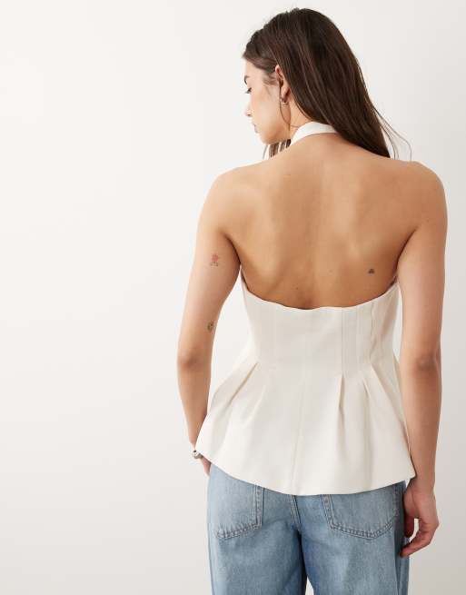 Mango - Iguana - Elegante top met halternek in pastelgeel, 2 van 4