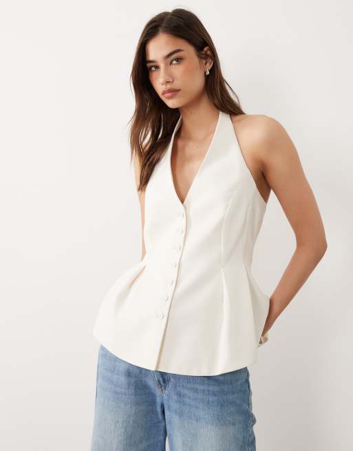 Mango - Iguana - Elegante top met halternek in pastelgeel, 3 van 4