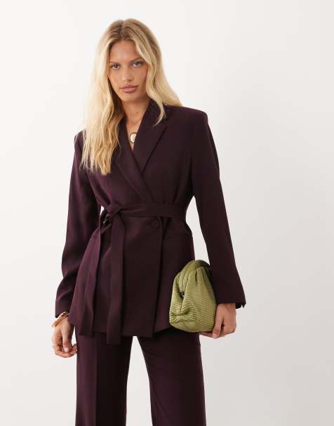 Mango Iguana figursydd blazer-set i maroon med knytning i midjan - view 1