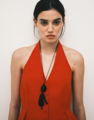 Mango - Iguana - Neckholder-Oberteil in leuchtendem Rot mit Schößchensaum, Kombiteil